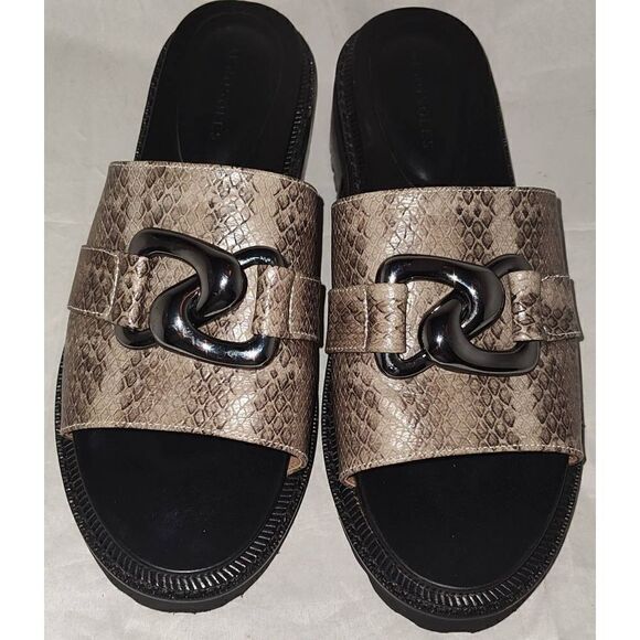 Aerosoles Lima Leather Chunky Lug Soles Slide Sandals Black/ Taupe Snake Size l0 - Picture 1 of 6